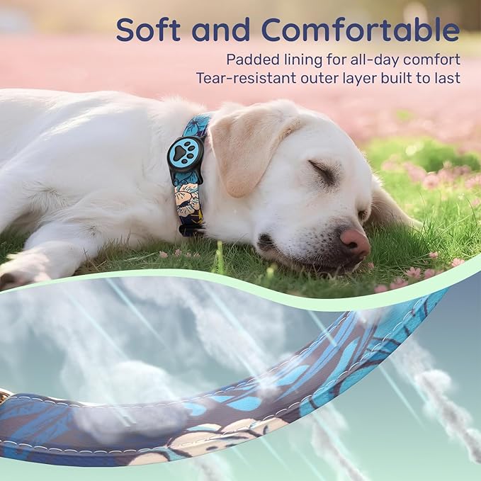 WhoseID Airtag Dog Collar,with Waterproof airtag Holder竊똎riginal Stylish Cute Pattern Design.QR Code ID Buckle竊똂omfortable Soft Cotton for Small Medium Large Dogs