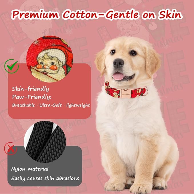 Christmas Dog Collar竊똕oft Cotton Dog Collars for Medium Dogs, Dog Christmas Collar with Santa for Small Medium Large Dogs, Adjustable Red Collars Perfect for Girl or Boy Dog Collars-M