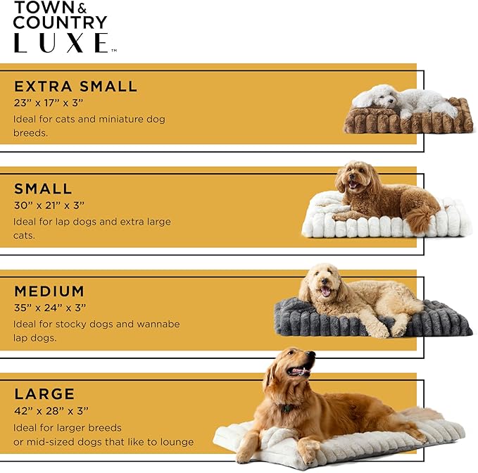 Town & Country Luxe CuddleTown Ribbed Bubble Stripe Pillow Crate Mat Pet Bed, Machine Washable Cover, Soft & Calming, Non-Slip Bottom, Cream, Medium 35"x24"x3"