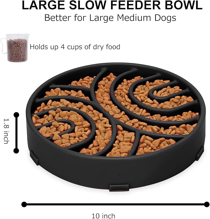 WHIPPY Slow Feeder Maze Dog Bowl - Anti-Choking, Anti-Slip Interactive Puzzle Feeder for Large Dogs, Black