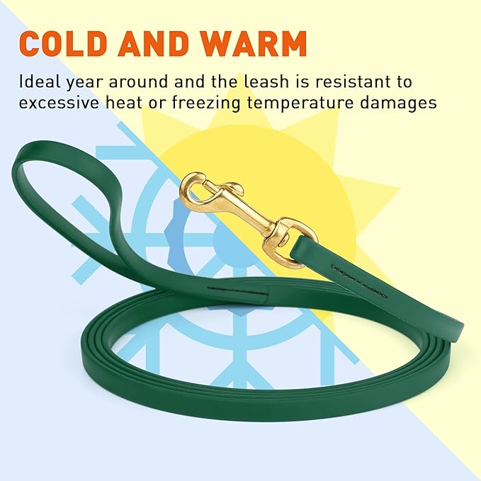 Viper Biothane K9 Working Dog Leash Waterproof Lead for Tracking Training Schutzhund Odor-Proof Long Line with Solid Brass Snap for Puppy Medium and Large Dogs, 10ft Hunter Green