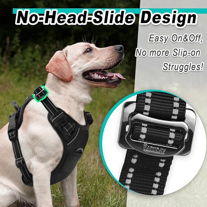 BARKBAY Dog Harness No Pull 3 Buckles for Large Dogs - Adjustable, Reflective, Comfortable, No Choke, Heavy-Duty - Perfect for Outdoor Training, Walking, and Hiking - Strong & Durable - L & Black