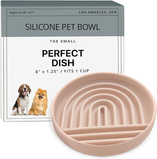 Should We Go? Slow Feeder for Dogs & Cats, The Slowdown Bowl Silicone Slow Eating Mealtime Solution with Modern Lick Mat Design, Reduces Gulping, Fits 1 Cup, 6” Across x 1.25” Tall, Small-Blush