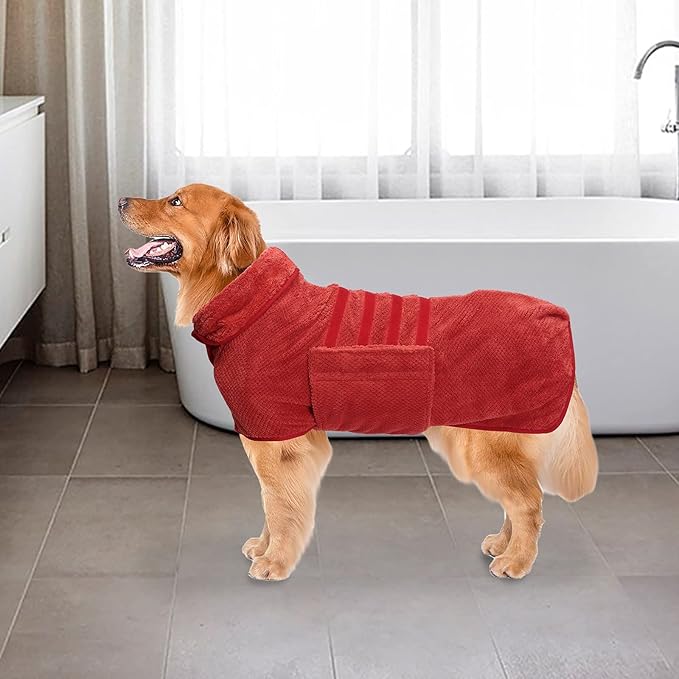 Geyecete Pineapple Grid Fast Drying Super Absorbent Dog Cat Bath Robe Towel - Red, XS