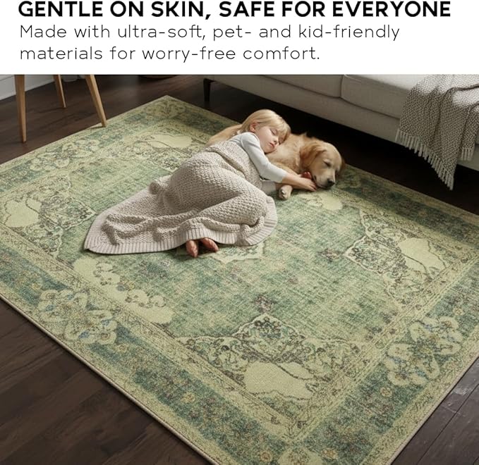 Muddy Mat짰 Majestic 5ft x 7ft Washable Area Rugs for Living Room, Bedroom & Dining Room ??Modern Soft Low Pile Non Slip Carpet ??Pet Friendly Waterproof Foldable Rugs for Home