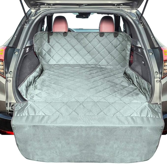 F-color SUV Cargo Liner for Dogs, Water Resistant Pet Cargo Cover Dog Seat Cover Mat for SUVs Sedans Vans with Bumper Flap Protector, Non-Slip, Large Size Universal Fit, Grey