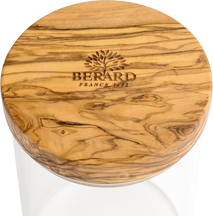 Berard Glass Storage Jar with Olive Wood Lid, 20-Ounce