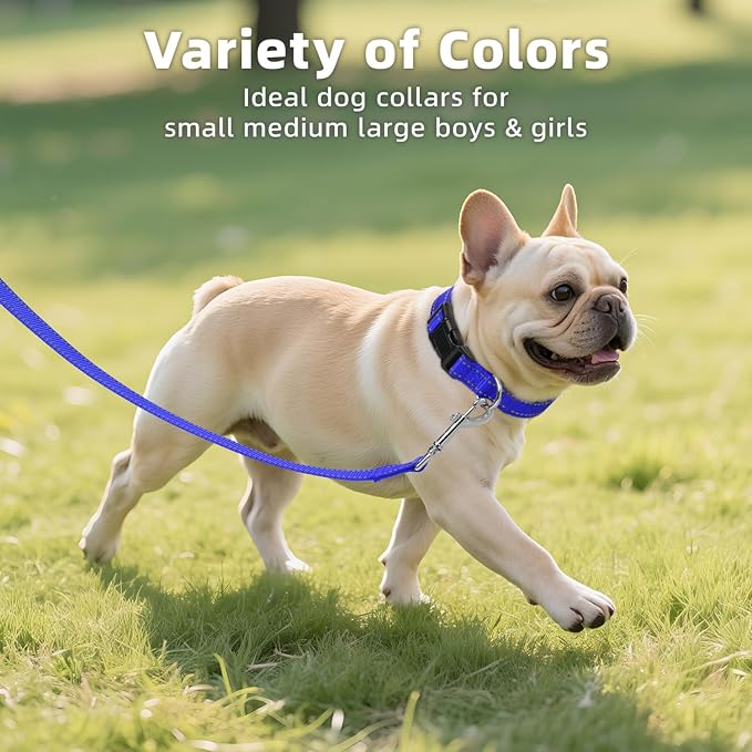 Reflective Dog Collar for Mediunm Dogs, Adjustable Collar with Soft Neoprene Padded, Durable Buckle for Daily Walking,Navy Blue,M, 3/4" Width