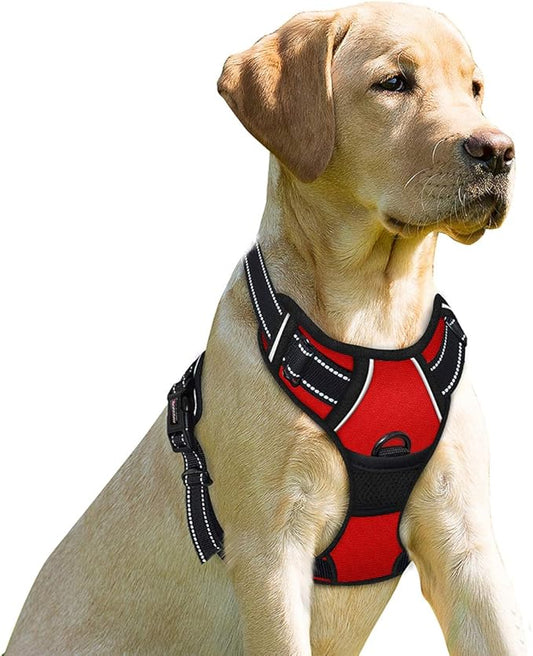 BARKBAY No Pull Dog Harness Front Clip Heavy Duty Reflective Easy Control Handle for Large Dog Walking(Red,XL)