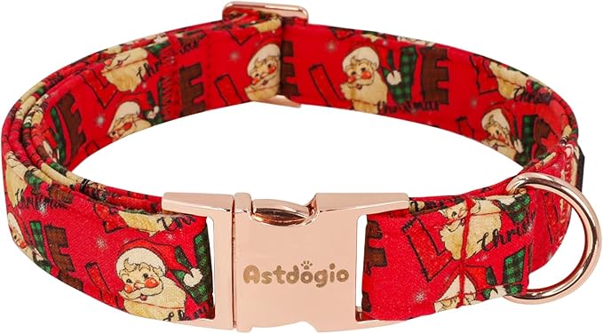 Christmas Dog Collar竊똕oft Cotton Dog Collars for Medium Dogs, Dog Christmas Collar with Santa for Small Medium Large Dogs, Adjustable Red Collars Perfect for Girl or Boy Dog Collars-M