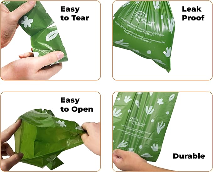 Best Pet Supplies Poop Bags for Dogs, 50% Post-Consumer Recycled Content dog waste bags on rolls, fits all poop bag holders for leashes - 300 Count, Green, Unscented