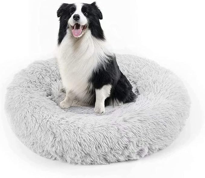 Dog Bed, Cat Calming Bed, Faux Fur Pillow Pet Donut Cuddler Round Plush Bed for Large Medium Small Dogs and Cats