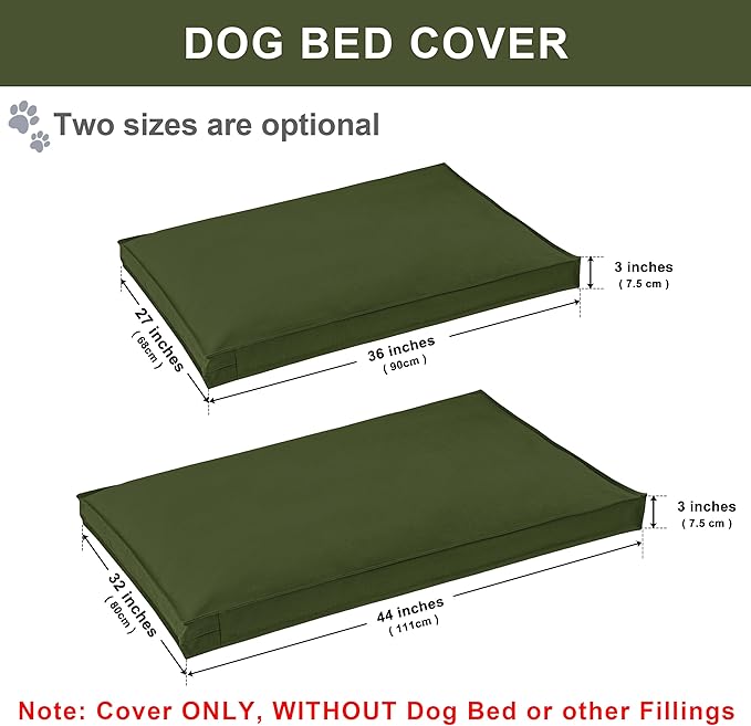 Dog Bed Covers Replacement Washable, Waterproof Dog Bed Cover with Zipper, 36Lx27Wx3H inch Durable Oxford Pet Bed Cover for Outdoor/Indoor Use, Cover Only, Army Green