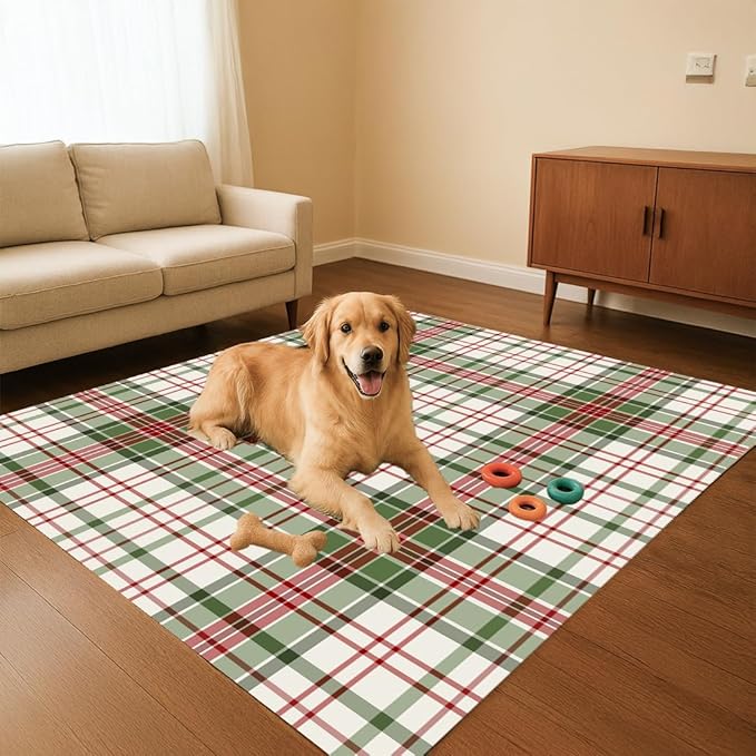 Muddy Mat짰 Plaid 2x7 Washable Area Rugs for Living Room, Bedroom & Dining Room ??Modern Soft Low Pile Non Slip Carpet ??Pet Friendly Waterproof Foldable Rugs for Home