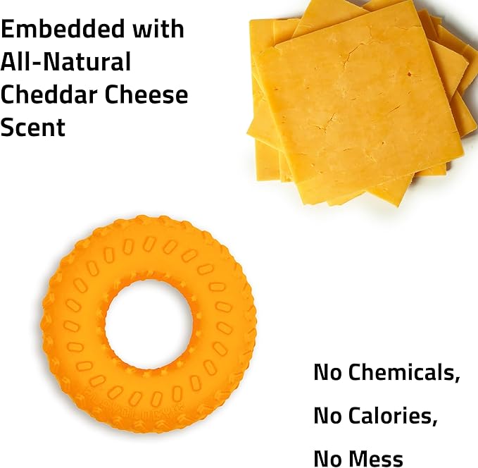 Playology Dog Toys | Dual Layer Ring Durable Chew Toy for Aggressive Chewers | Medium Cheddar Cheese Scented Toy - Easy to Clean and Made from Non Toxic Materials