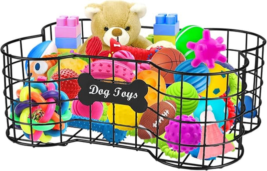 Geyecete Dog Toy Basket, Bone Shaped, Black, Metal, Storage, Pet Accessories Dog Storage Organizer Dog Toy bin Dog Toy Box Dog Toy-L