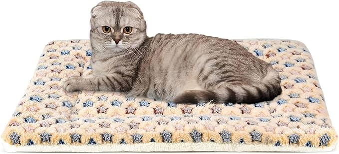 Mora Pets Cat Bed Dog Crate Pad Ultra Soft Pet Bed with Cute Star Print Washable Crate Mat for Small Dogs and Indoor Cats Reversible Fleece Dog Kennel Pad Cat Carrier Mat 14 x 17.5 inch Brown