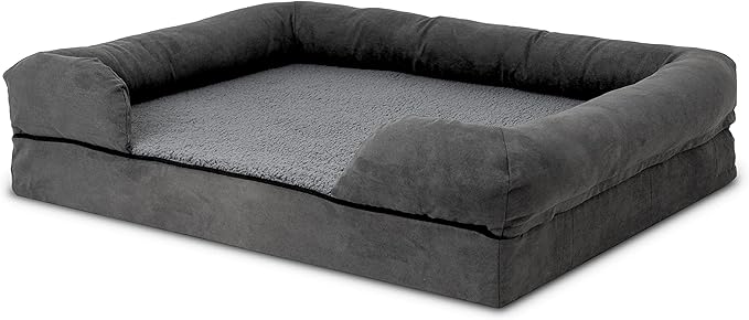 The Dog’s Bed Orthopedic Memory Foam Dog Bed with Bolsters, Plush Fabric, Grey Plush, L (No Logo)