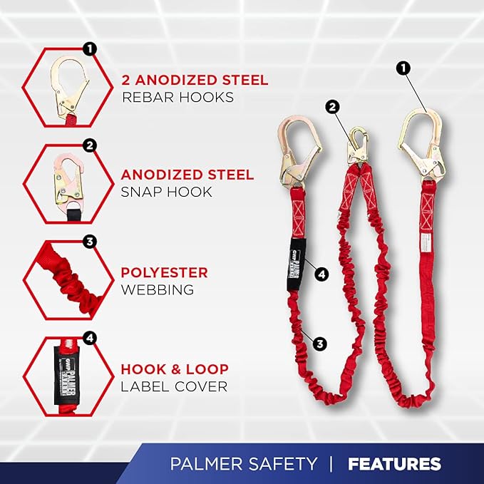 Palmer Safety Hammerhead 5pt Safety Harness Back Padded, QCB Chest, Tongue Buckel Legs Straps, Back & Side D-Rings