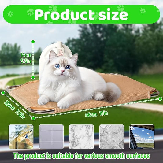 Cat Window Perch for RV & Balcony,Single Suction Cup High Suction Foldable Metal Frame Robust Breathable Lounger Hammock Seat Resting Bed Holds Large Cats Kittens Indoor