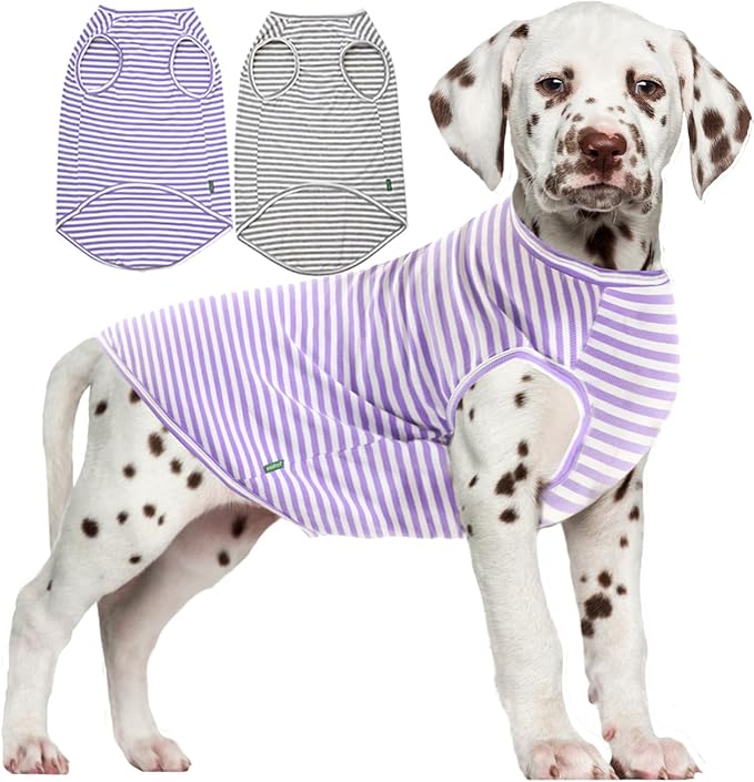 Dog Cooling Shirt,Summer Combed Cotton Breathable Boy Girl Small T-Shirts,Purple Grey White Striped S
