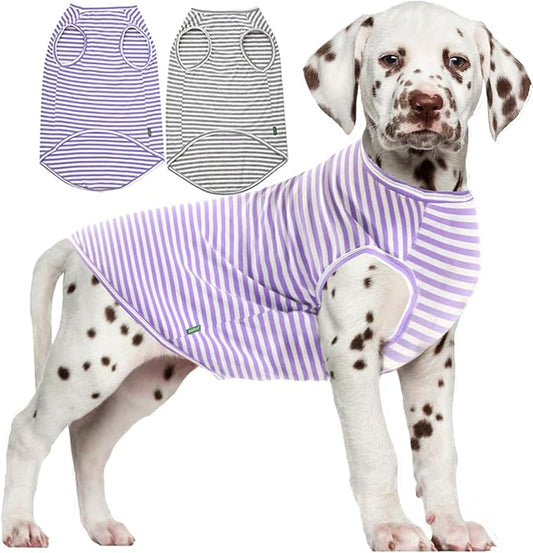 Dog Cooling Shirt,Summer Combed Cotton Breathable Boy Girl Small T-Shirts,Purple Grey White Striped S