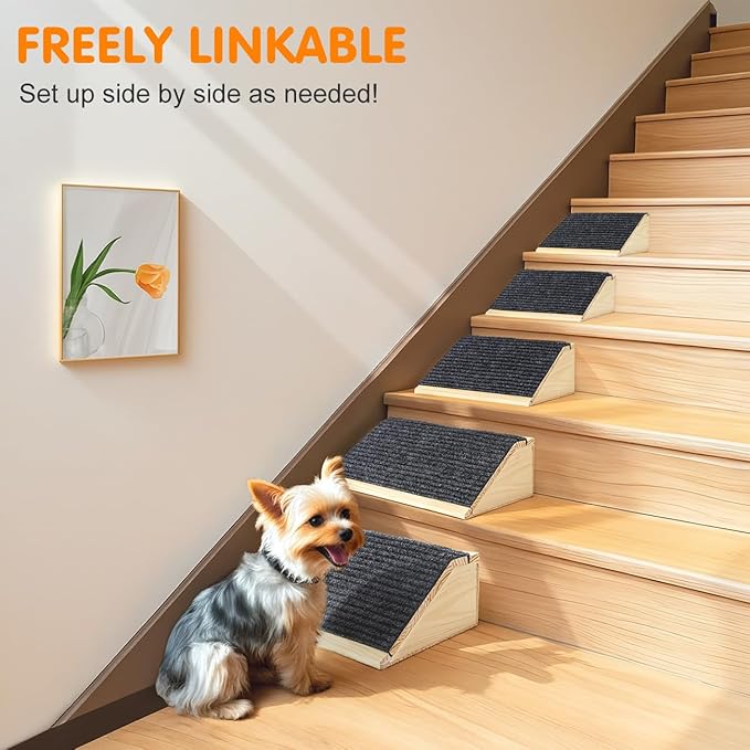 Dog Ramp for Stairs, Non-Slip Dog Stairs, Sturdy Wooden Pet Steps for Small Dogs and Cats Fits Staircase Indoor, Assist for Injured and Older Pets(2 Pack/S, Light Wood)