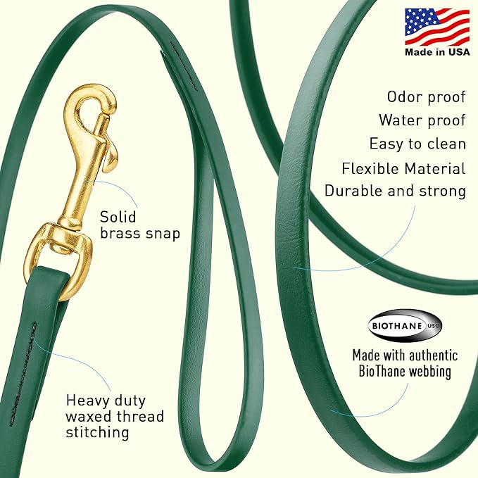 Viper Biothane K9 Working Dog Leash Waterproof Lead for Tracking Training Schutzhund Odor-Proof Long Line with Solid Brass Snap for Puppy Medium and Large Dogs, 10ft Hunter Green