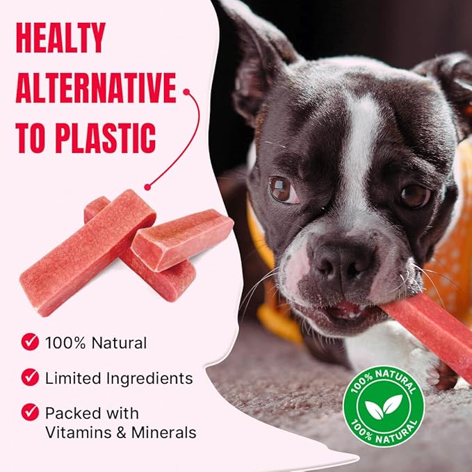 Tibetan Dog Chew Yak Cheese Sticks (3 Large Chews) Strawberry Flavored - Handmade Treats for Large Dogs, Long-Lasting, Easy to Digest, Grain-Free, Gluten-Free, for Aggressive Chewers