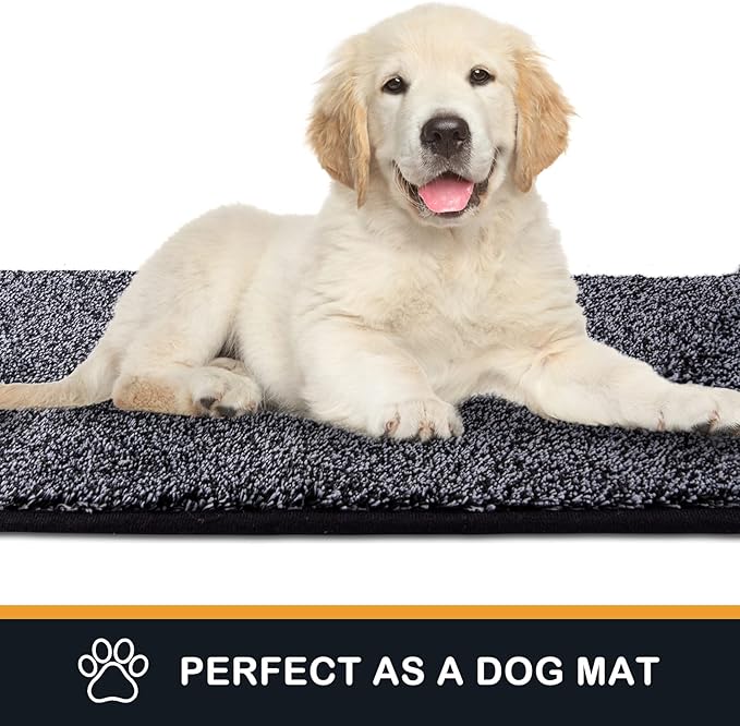 PURRUGS Dirt Trapping Door Mat 24" x 84", Non-Slip Machine Washable Entryway Rug, Dog Doormat, Indoor Front Door Mat, Super Absorbent Entry Rug for Muddy Shoes & Paws, Bluish Grey-Black