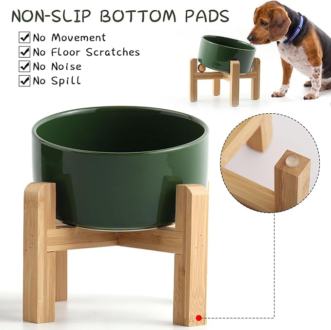 Petygooing Elevated/Raised 15°Slanted Ceramic Dog Bowl for Small and Medium Breeds, Tilted Anti Slip Pet Feeding Bowl,Food Water Dish with Stand for Cats and Dogs (28 OZ/3.6 Cups) Rust Green