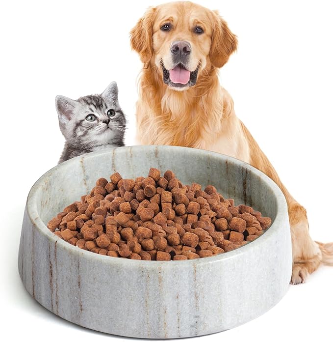 Black Marble Dog Bowl, Non-Slip Non-Tipping Heavy Dog Food Bowl, Large Weighted Stone Dish, Natural Marble Pet Water Bowl, Easy to Clean, Present for Cat & Dog Lovers, Holds 6 Cups(6 lbs)
