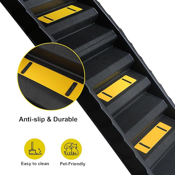 Foldable Dog Stepped Ramp for Car Non-Slip Dog Ramp for Medium and Large Dogs up to 165lbs, 61"x 16" Car Ramp -Lightweight, Portable & Modern