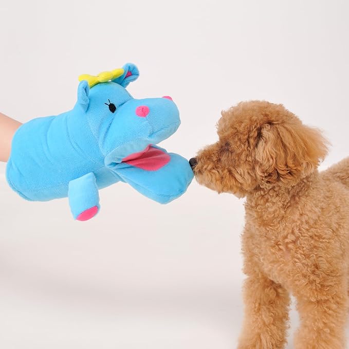 POP Sand Animal Mitten, Plush Dog Chew Toy, Happy Zoo Bear, with Whistle, BONBI ALCON