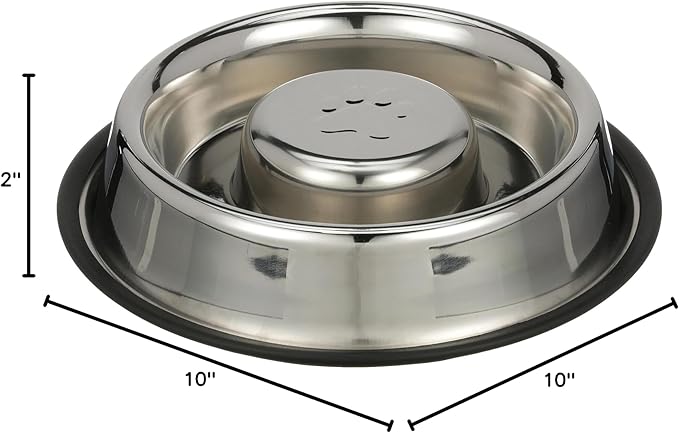 Neater Pet Brands Stainless Steel Slow Feed Bowl - Non-Tip & Non-Skid - Stops Dog Food Gulping, Bloat, Indigestion, and Rapid Eating (1.5 Cup)
