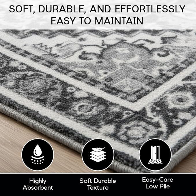 Muddy Mat짰 Onyx 3ft x 5ft Washable Area Rugs for Living Room, Bedroom & Dining Room ??Modern Soft Low Pile Non Slip Carpet ??Pet Friendly Waterproof Foldable Rugs for Home