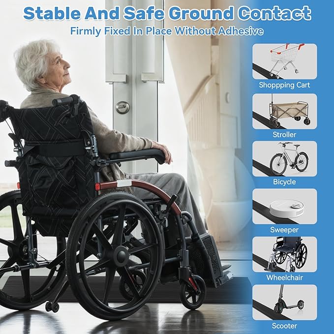 Threshold Ramps for Doorways 40'' L Floor Transition Strip Self-Adhesive 4/5" Rise Ramps for Wheelchairs for Home, Rubber Door-Threshold for Home Steps(Black)