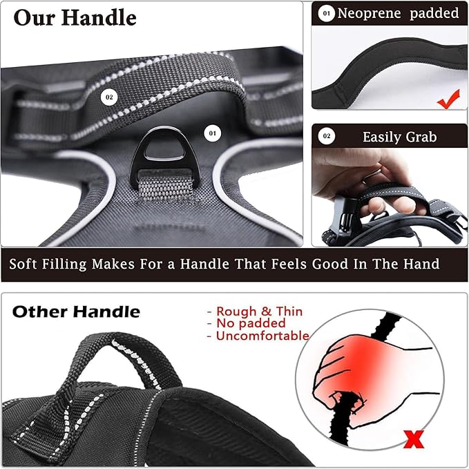No Pull Dog Harness, Reflective Comfortable Vest Harness with Front & Back Easy Control Handle Adjustable Soft Padded Pet Vest for Small to Large Dogs(Gray,L)