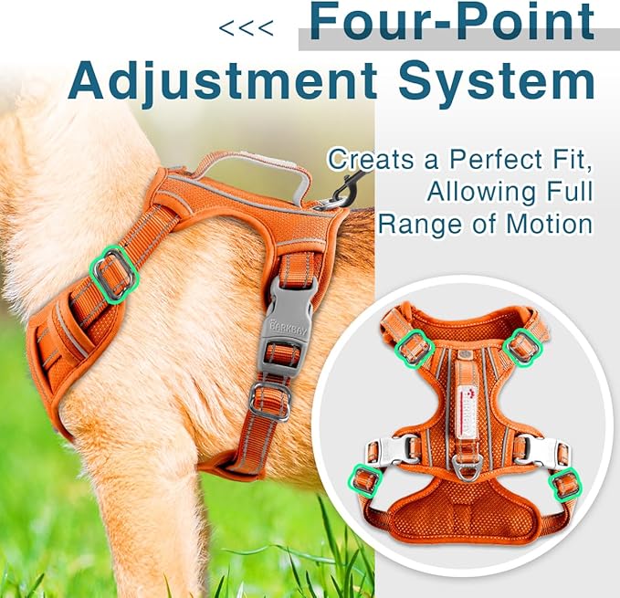 BARKBAY Dog Harness No Pull with ID Tag Pocket - Heavy Duty, Reflective, Easy Control for Large Dogs(Orange,XS)