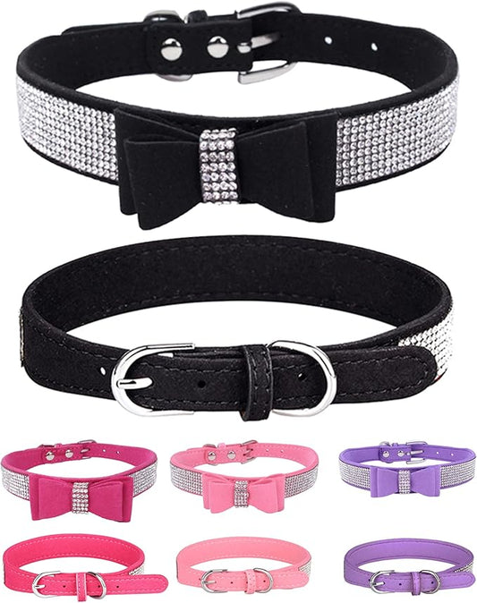 Bling Dog Collar for Small Medium Large Dogs, Crown Rhinestone Dog Collars for Girl and boy Dog, Diamond Puppy Collars, Adjustable Leather Suede SOFE Cat Collar (XS(8.2"-10.6"/21CM-27CM), Black3)