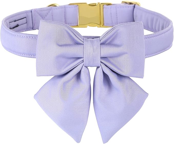 Maca Bates Violet Dog Collar with Cute Lavender Solid Sailor Bow Tie,Extra Small Girl Boy Dogs,Girly Adjustbale Durable Breakaway Soft Collars with Bowtie for Female Male Puppy,Pet with Metal Buckle