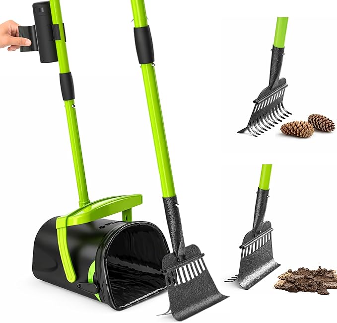 Pupzle Dry & Wet Dog Pooper Scooper with Bag Attachment, 40" Long Handle Pooper Scooper for Large Dogs, Dog Poop Scoop for Yard, Large Capacity Swivel Bin and Rake, 75 Lavender Scented Bags