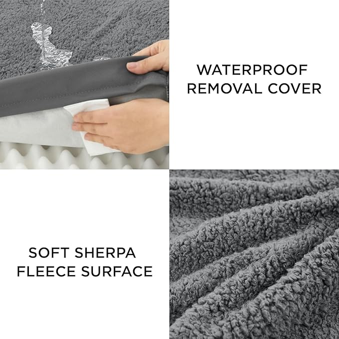 LE SURE Washable Dog Bed Cover Replacement - Large Size Plush Fleece Cover for Orthopedic Egg Crate Foam Pet Mat 36x27x3 Inches, Dark Grey