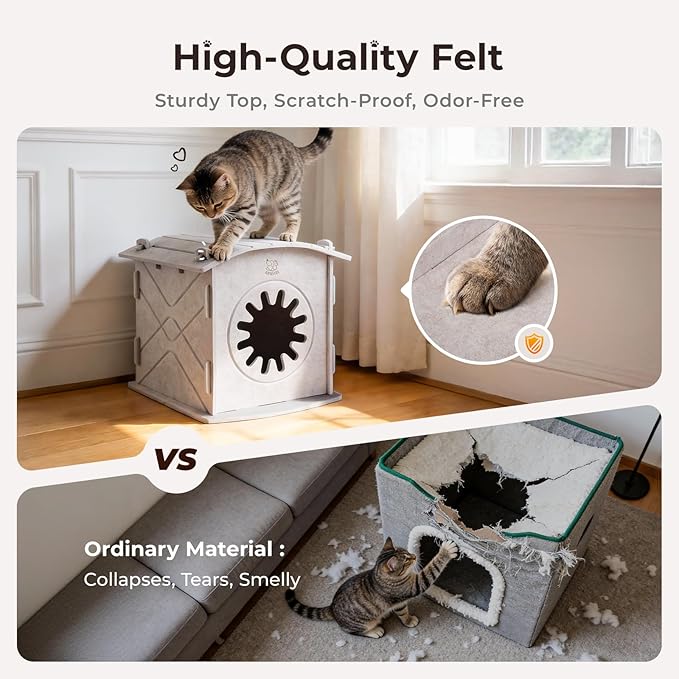 Apasiri Cat Houses for Indoor Cats: Felt Cat House Cave Cathouse, Scratch-Resistant Warm Insulated Covered, Hideaway Tent for Anxiety Relief Gift
