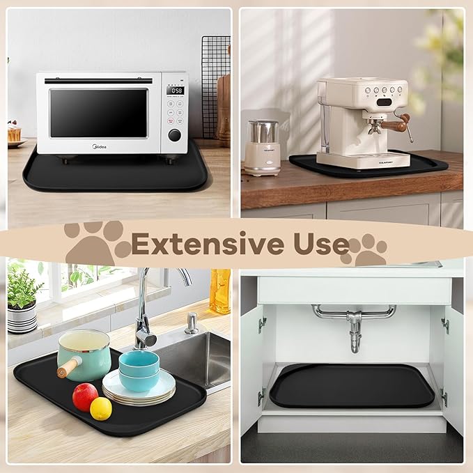 Silicone Pet Food Mat with Raised Edge for Food and Water Bowl, Dog Feeding Mats, Cat Food Trays for Floor Waterproof, Rubber Tray for Dogs and Cats, 22 x 14 x 0.8 Black