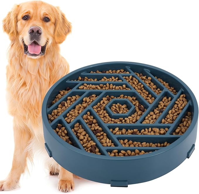 TOBYTO Slow Feeder Dog Bowls Large Medium Breed,Anti-Choking Slow Eating Dog Food Bowl,Non Slip Pet Slower Food Feeding Bowls Large Puzzle Slow Feeder Bloat Stop Maze Dog Dishes,Dark Blue