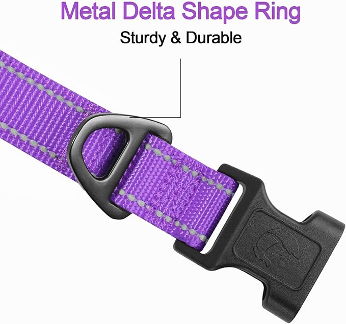 Joytale Reflective Dog Collar,Soft Neoprene Padded Breathable Nylon Pet Collar Adjustable for Large Dogs,Purple,L