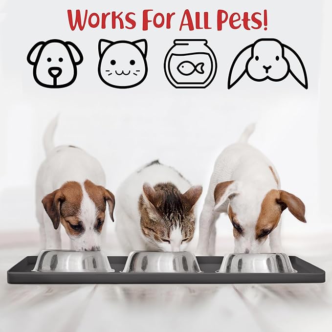 DogBuddy Dog Food Mat – Waterproof Dog Bowl Mat for Food and Water, Silicone Pet Feeding Mats for Floors, Non-Slip Placemat with High Edges for Dogs Bowls, Puppy Essentials (Small: 19"x12", Shadow)