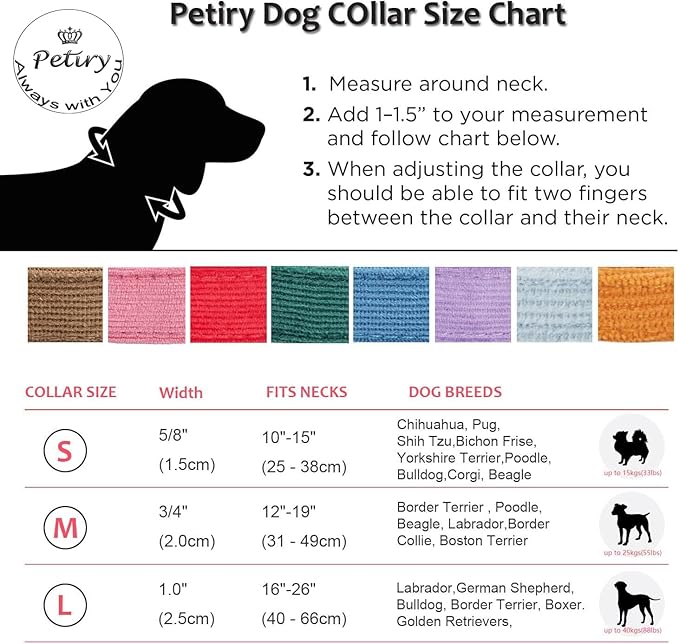 Cotton Fibric Dog Collar with High Grade Metal Buckle, for Medium Dogs(Light Green,Medium:12-19")