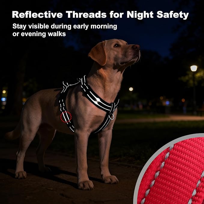 No Pull Dog Harness with Handle, Soft Mesh Padded Adjustable for Small Medium Large Dogs | Reflective Easy Walk Harness with Front Clip for Training, Running & Outdoor (Red, M)